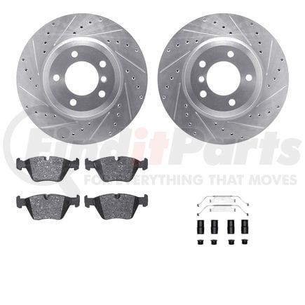 Dynamic Friction Company 7512-31319 Rotors-Drilled & Slotted-Silver w/ 5000 Advanced Brake Pads Incl Hdw