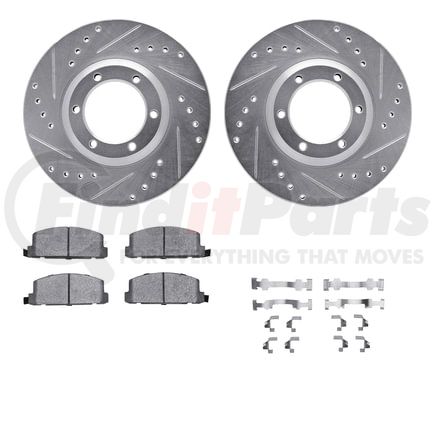 Dynamic Friction Company 7512-37004 Brake Rotor - Drilled & Slotted - Silver w/5000 Brake Pads & HW Kit