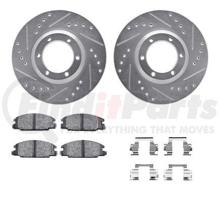 Dynamic Friction Company 7512-37006 Brake Rotor - Dimpled & Slotted - Silver w/5000 Brake Pads & HW Kit
