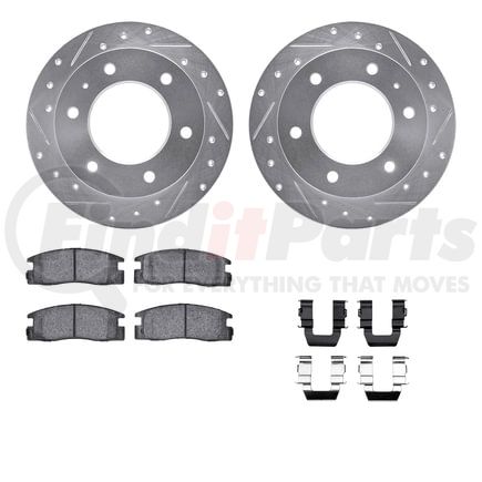 Dynamic Friction Company 7512-37009 Brake Rotor - Dimpled & Slotted - Silver w/5000 Brake Pads & HW Kit