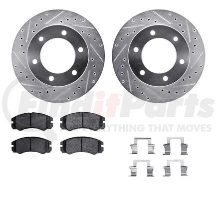 Dynamic Friction Company 7512-37013 Brake Rotor - Dimpled & Slotted - Silver w/5000 Brake Pads & HW Kit
