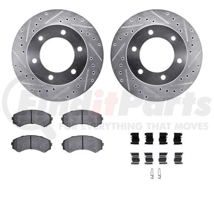 Dynamic Friction Company 7512-37015 Brake Rotor - Dimpled & Slotted - Silver w/5000 Brake Pads & HW Kit
