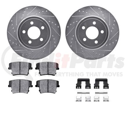 Dynamic Friction Company 7512-39113 Rotors-Drilled & Slotted-Silver w/ 5000 Advanced Brake Pads Incl Hdw
