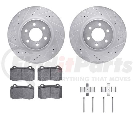 Dynamic Friction Company 7512-40007 Rotors-Drilled & Slotted-Silver w/ 5000 Advanced Brake Pads Incl Hdw