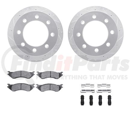 Dynamic Friction Company 7512-40068 Brake Rotor - Drilled & Slotted - Silver w/5000 Brake Pads & HW Kit