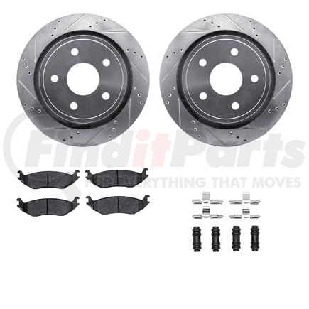 Dynamic Friction Company 7512-40083 Brake Rotor - Drilled & Slotted - Silver w/5000 Brake Pads & HW Kit