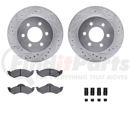 Dynamic Friction Company 7512-40076 Brake Rotor - Drilled & Slotted - Silver w/5000 Brake Pads & HW Kit