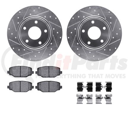 Dynamic Friction Company 7512-40094 Brake Rotor - Dimpled & Slotted - Silver w/5000 Brake Pads & HW Kit