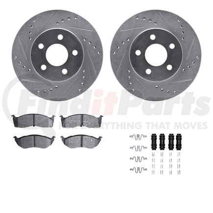 Dynamic Friction Company 7512-40127 Rotors-Drilled & Slotted-Silver w/ 5000 Advanced Brake Pads Incl Hdw