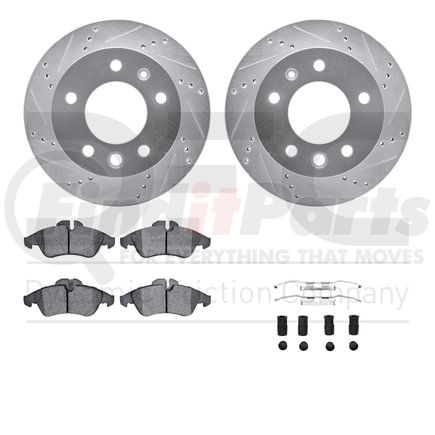 Dynamic Friction Company 7512-40253 Rotors-Drilled & Slotted-Silver w/ 5000 Advanced Brake Pads Incl Hdw