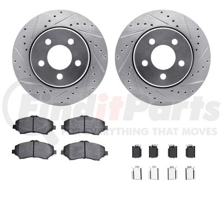 Dynamic Friction Company 7512-42030 Brake Rotor - Dimpled & Slotted - Silver w/5000 Brake Pads & HW Kit