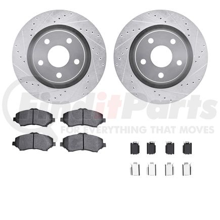Dynamic Friction Company 7512-42033 Brake Rotor - Dimpled & Slotted - Silver w/5000 Brake Pads & HW Kit