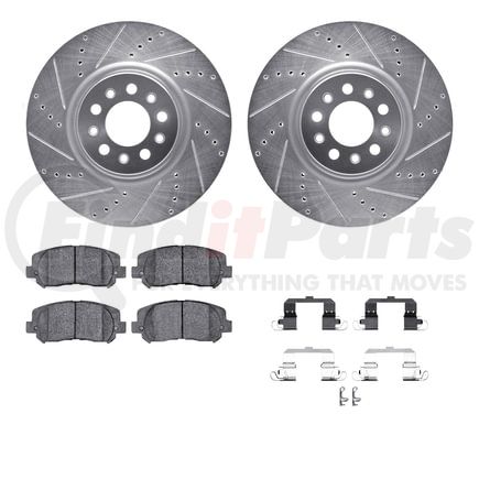 Dynamic Friction Company 7512-42042 Brake Rotor - Dimpled & Slotted - Silver w/5000 Brake Pads & HW Kit