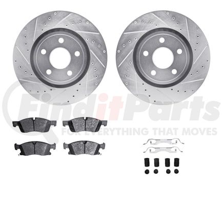 Dynamic Friction Company 7512-42049 Brake Rotor - Drilled & Slotted - Silver w/5000 Brake Pads & HW Kit