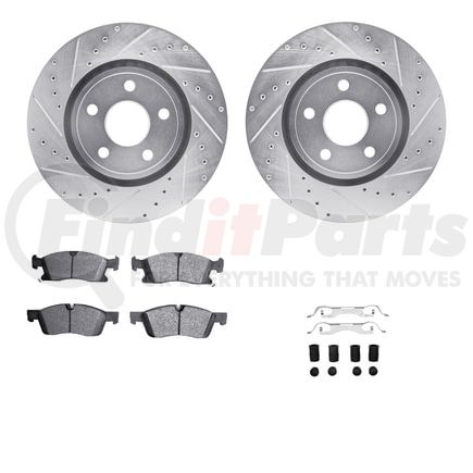 Dynamic Friction Company 7512-42051 Brake Rotor - Dimpled & Slotted - Silver w/5000 Brake Pads & HW Kit