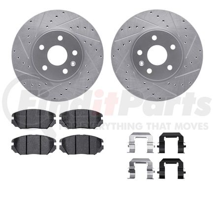 Dynamic Friction Company 7512-45022 Brake Rotor - Dimpled & Slotted - Silver w/5000 Brake Pads & HW Kit