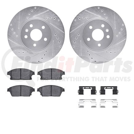Dynamic Friction Company 7512-45027 Brake Rotor - Dimpled & Slotted - Silver w/5000 Brake Pads & HW Kit