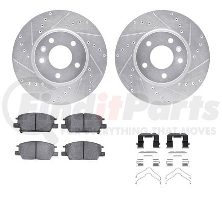 Dynamic Friction Company 7512-45033 Brake Rotor - Dimpled & Slotted - Silver w/5000 Brake Pads & HW Kit