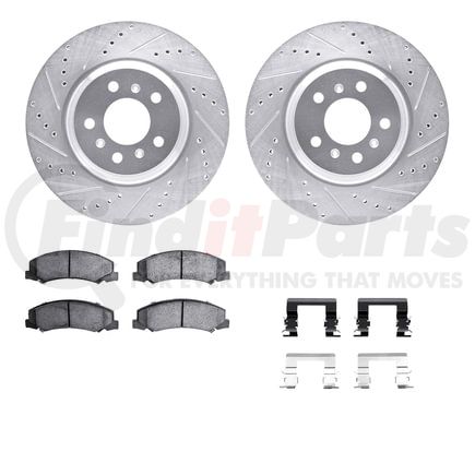 Dynamic Friction Company 7512-46013 Rotors-Drilled & Slotted-Silver w/ 5000 Advanced Brake Pads Incl Hdw