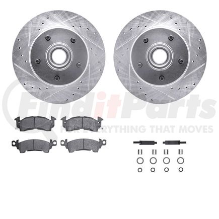 Dynamic Friction Company 7512-47005 Brake Rotor - Drilled & Slotted - Silver w/5000 Brake Pads & HW Kit