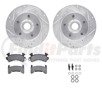 Dynamic Friction Company 7512-47015 Brake Rotor - Drilled & Slotted - Silver w/5000 Brake Pads & HW Kit