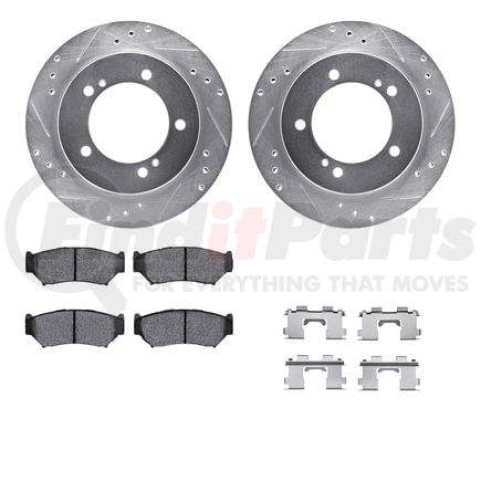 Dynamic Friction Company 7512-47039 Brake Rotor - Dimpled & Slotted - Silver w/5000 Brake Pads & HW Kit