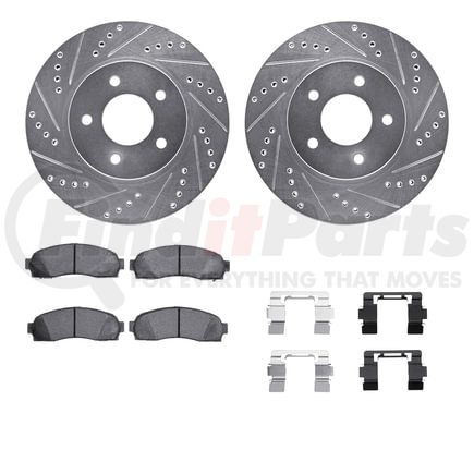 Dynamic Friction Company 7512-47046 Brake Rotor - Dimpled & Slotted - Silver w/5000 Brake Pads & HW Kit