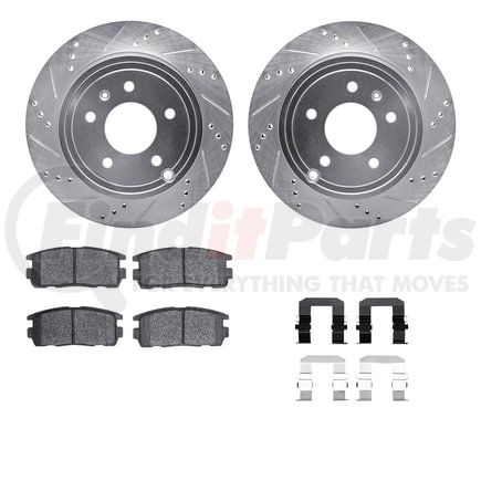 Dynamic Friction Company 7512-47061 Brake Rotor - Dimpled & Slotted - Silver w/5000 Brake Pads & HW Kit
