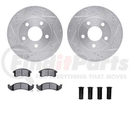 Dynamic Friction Company 7512-47103 Rotors-Drilled & Slotted-Silver w/ 5000 Advanced Brake Pads Incl Hdw
