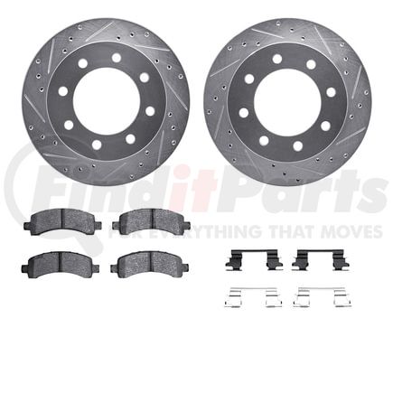 Dynamic Friction Company 7512-48007 Rotors-Drilled & Slotted-Silver w/ 5000 Advanced Brake Pads Incl Hdw