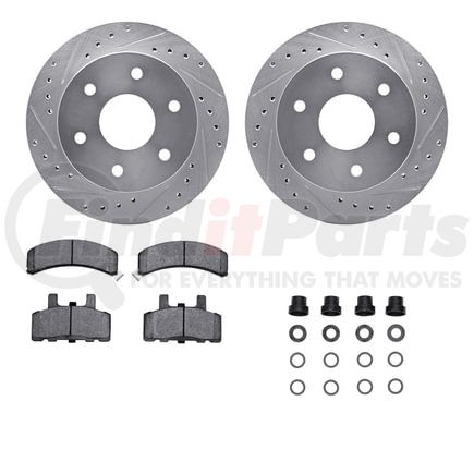 Dynamic Friction Company 7512-48019 Brake Rotor - Dimpled & Slotted - Silver w/5000 Brake Pads & HW Kit