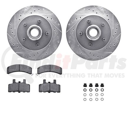 Dynamic Friction Company 7512-48023 Brake Rotor - Dimpled & Slotted - Silver w/5000 Brake Pads & HW Kit
