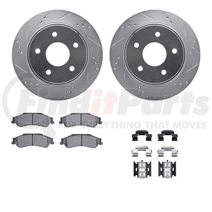 Dynamic Friction Company 7512-48034 Brake Rotor - Dimpled & Slotted - Silver w/5000 Brake Pads & HW Kit