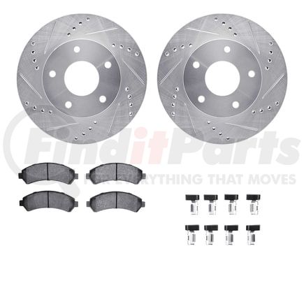 Dynamic Friction Company 7512-48033 Brake Rotor - Dimpled & Slotted - Silver w/5000 Brake Pads & HW Kit