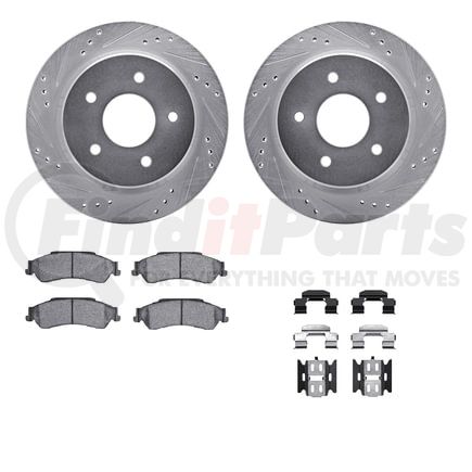 Dynamic Friction Company 7512-48035 Brake Rotor - Dimpled & Slotted - Silver w/5000 Brake Pads & HW Kit