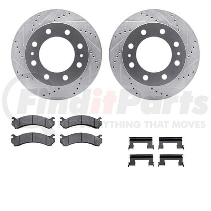 Dynamic Friction Company 7512-48037 Brake Rotor - Dimpled & Slotted - Silver w/5000 Brake Pads & HW Kit