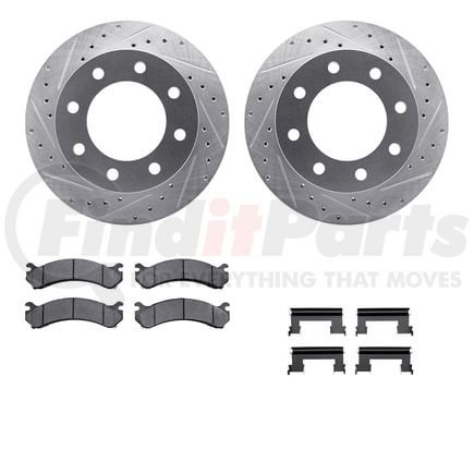 Dynamic Friction Company 7512-48036 Brake Rotor - Dimpled & Slotted - Silver w/5000 Brake Pads & HW Kit