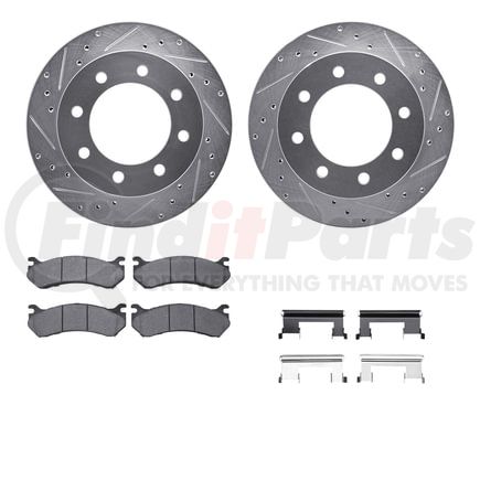 Dynamic Friction Company 7512-48040 Brake Rotor - Dimpled & Slotted - Silver w/5000 Brake Pads & HW Kit