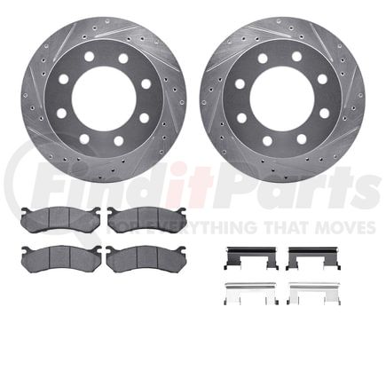 Dynamic Friction Company 7512-48039 Brake Rotor - Dimpled & Slotted - Silver w/5000 Brake Pads & HW Kit