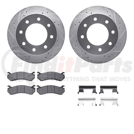 Dynamic Friction Company 7512-48041 Brake Rotor - Dimpled & Slotted - Silver w/5000 Brake Pads & HW Kit
