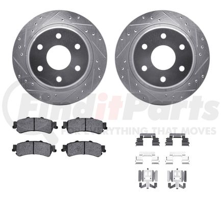 Dynamic Friction Company 7512-48043 Brake Rotor - Dimpled & Slotted - Silver w/5000 Brake Pads & HW Kit