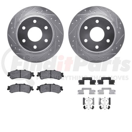 Dynamic Friction Company 7512-48042 Brake Rotor - Dimpled & Slotted - Silver w/5000 Brake Pads & HW Kit