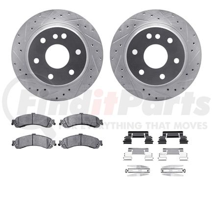 Dynamic Friction Company 7512-48044 Brake Rotor - Dimpled & Slotted - Silver w/5000 Brake Pads & HW Kit