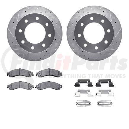 Dynamic Friction Company 7512-48045 Brake Rotor - Dimpled & Slotted - Silver w/5000 Brake Pads & HW Kit