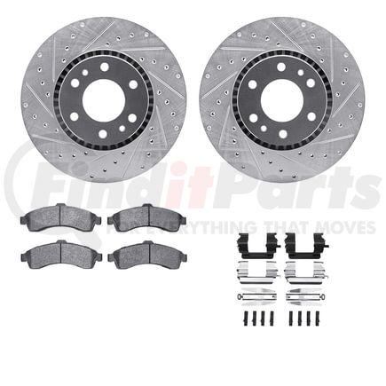 Dynamic Friction Company 7512-48047 Brake Rotor - Dimpled & Slotted - Silver w/5000 Brake Pads & HW Kit