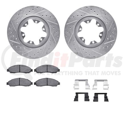 Dynamic Friction Company 7512-48056 Brake Rotor - Dimpled & Slotted - Silver w/5000 Brake Pads & HW Kit