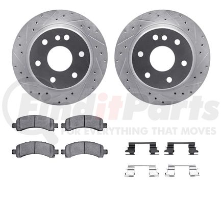 Dynamic Friction Company 7512-48054 Brake Rotor - Dimpled & Slotted - Silver w/5000 Brake Pads & HW Kit