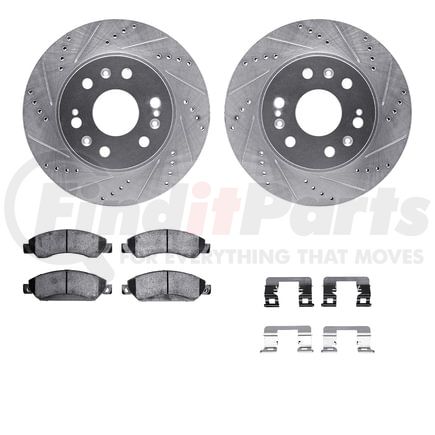 Dynamic Friction Company 7512-48057 Brake Rotor - Dimpled & Slotted - Silver w/5000 Brake Pads & HW Kit