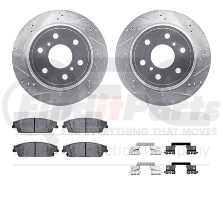 Dynamic Friction Company 7512-48063 Brake Rotor - Dimpled & Slotted - Silver w/5000 Brake Pads & HW Kit