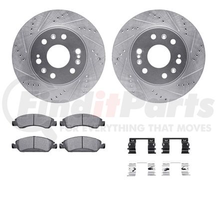 Dynamic Friction Company 7512-48065 Brake Rotor - Dimpled & Slotted - Silver w/5000 Brake Pads & HW Kit